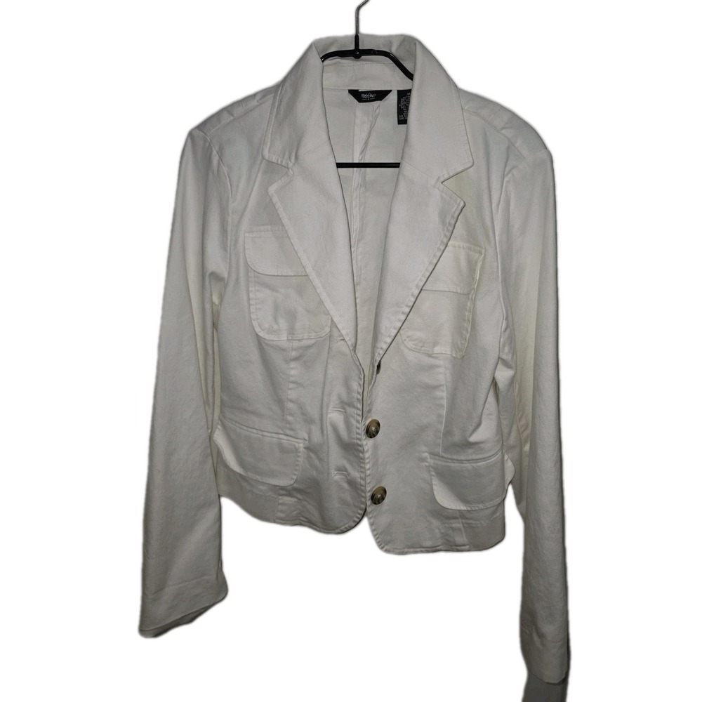 Mossimo Women's White Blazer Size M Classic Button Front Jacket Work Chic